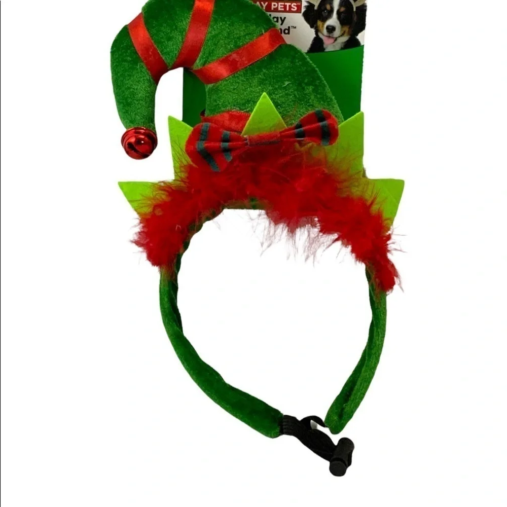 SPOT Dog Christmas Elf Headband Holiday Hat Adjustable Medium / Large